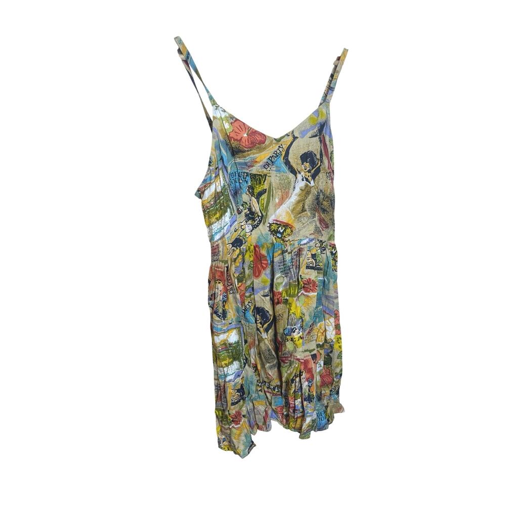 Vintage Rayon Funky Print Strappy Mini Dress Women’s